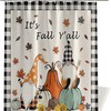 Gnome Pumpkin Thanksgiving Checker Retro Linen Bath Shower Curtain