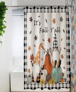 Gnome Pumpkin Thanksgiving Checker Retro Linen Bath Shower Curtain