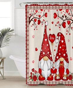 Gnome Red Love Heart Tree Romantic Rose Floral Southwest Shower Curtain for Bathroom