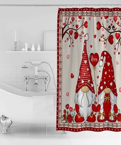 Gnome Red Love Heart Tree Romantic Rose Floral Southwest Shower Curtain for Bathroom