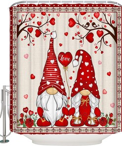 Gnome Red Love Heart Tree Romantic Rose Floral Southwest Shower Curtain for Bathroom