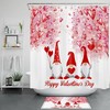 Gnome Shower Curtain Red Hearts Tree Bathroom Accessories for Valentine's Day