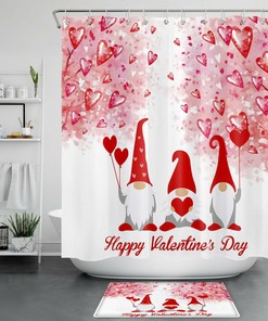 Gnome Shower Curtain Red Hearts Tree Bathroom Accessories for Valentine's Day