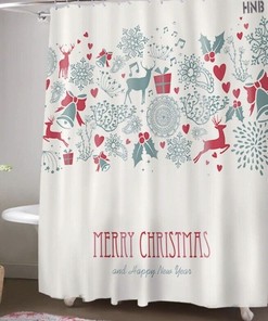 Gnome, Snow Forest, And Cardinals Print Shower Curtain For Holiday-Themed Bathroom Decor