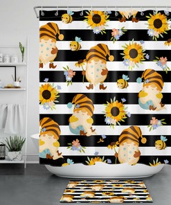 Gnome Striped Sunflowers Shower Curtain - A Cute And Whimsical Bathroom Accessory