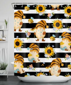 Gnome Striped Sunflowers Shower Curtain - A Cute And Whimsical Bathroom Accessory