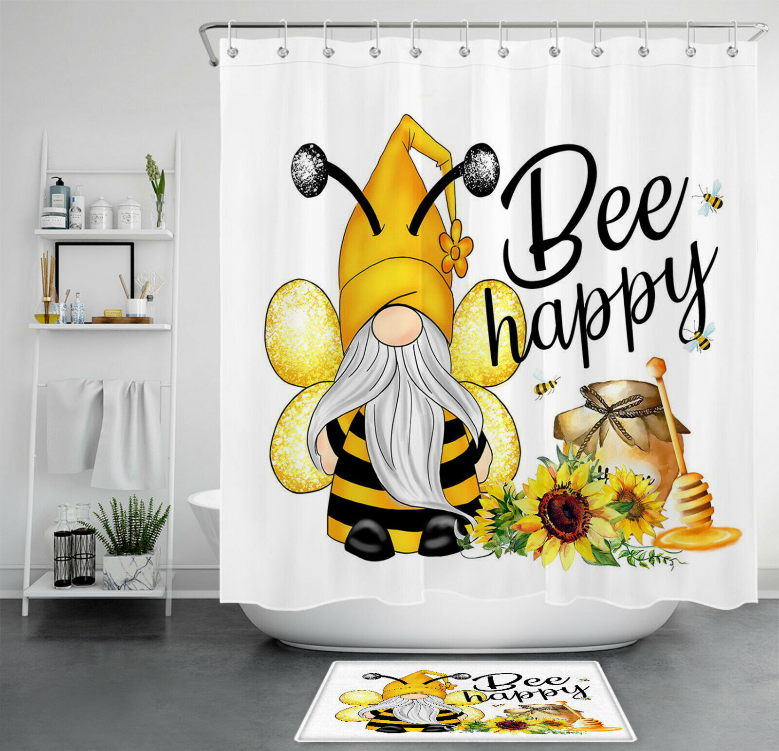 Gnome Sunflower Flower Shower Curtain - Bring Cheer To Your Bathroom