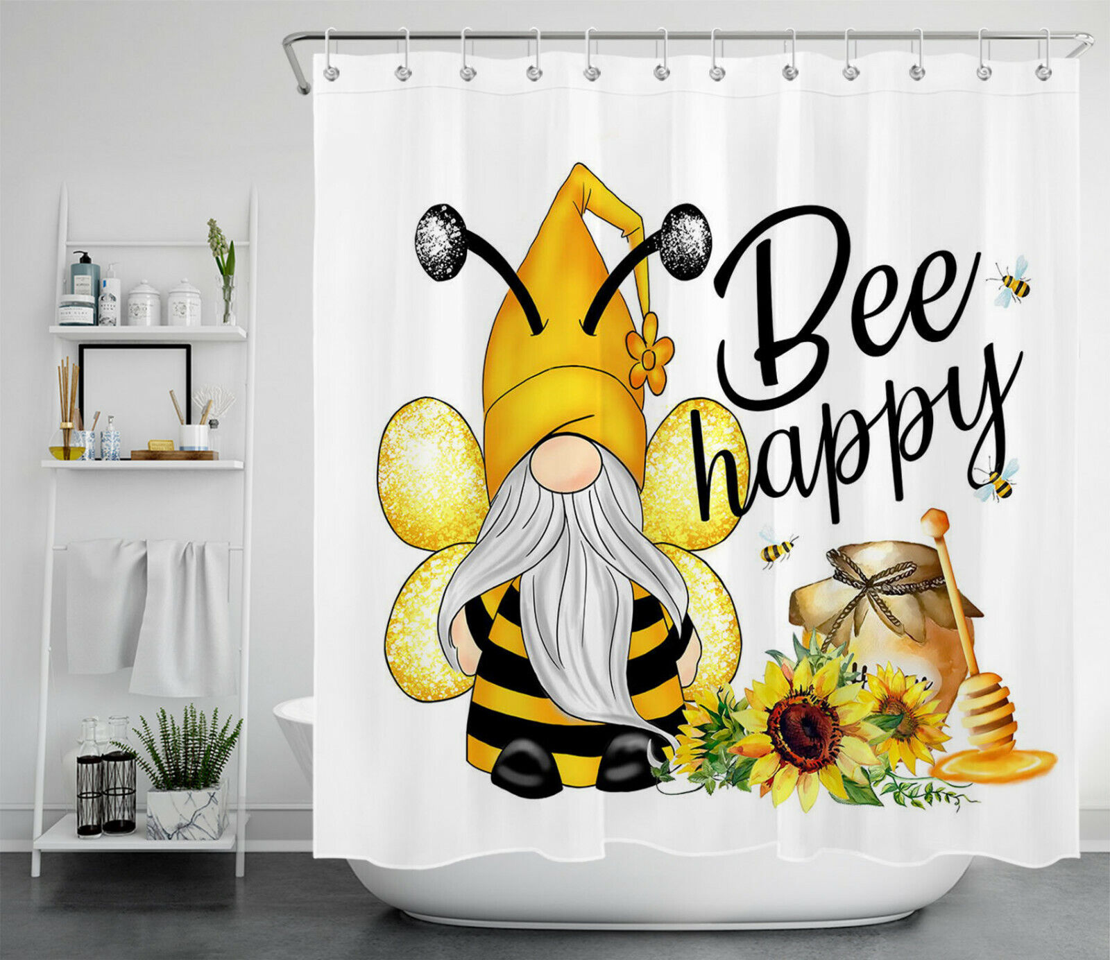 Gnome Sunflower Flower Shower Curtain - Bring Cheer To Your Bathroom
