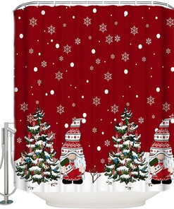 Gnome Tree Ornaments Shower Curtain | Merry Christmas Balls Snowflake Bathroom Decor