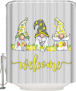 Gnome with Lemon Hat Print Shower CurtainFresh Lemon Bathroom Liner for Women & Kids