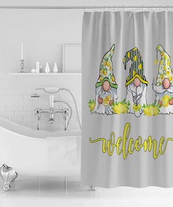 Gnome with Lemon Hat Print Shower CurtainFresh Lemon Bathroom Liner for Women & Kids