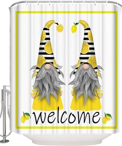 Gnome with Lemon Print Shower CurtainFarm Fresh Bathroom Liner for Women