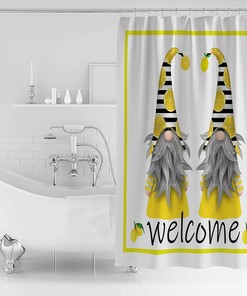 Gnome with Lemon Print Shower CurtainFarm Fresh Bathroom Liner for Women