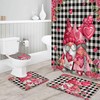 Gnomes Love Heart Roses Black White Plaid Waterproof Shower Curtain for Valentine's Day
