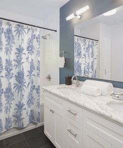 Go Bohemian with Monkey Jungle Shower Curtain - Contemporary Blue and White Pattern