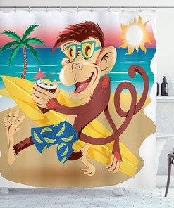 Go Bold and Funky with Monkey Hipster Holiday Print Shower Curtain 
