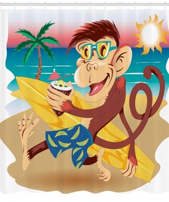 Go Bold and Funky with Monkey Hipster Holiday Print Shower Curtain 