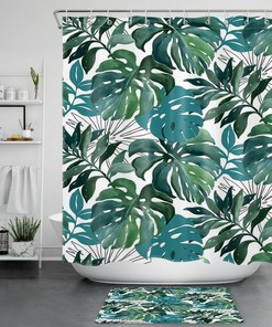 Go Green with Watercolor Green Palm Leaves Shower Curtain for Bathroom Decor