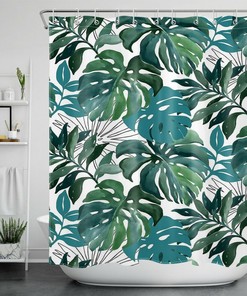 Go Green with Watercolor Green Palm Leaves Shower Curtain for Bathroom Decor