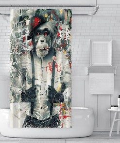 Go Retro with Monkey Graffiti Shower Curtain - Perfect for Street Art Lovers