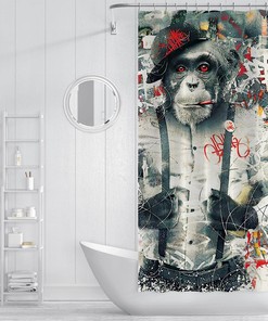 Go Retro with Monkey Graffiti Shower Curtain - Perfect for Street Art Lovers