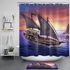 Goblin Pirate Ship Sunset Seagulls Waterproof Shower Curtain Fantasy Print 