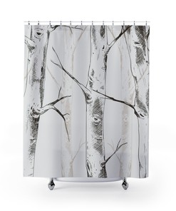 Goblincore Trees Birch Forest Shower Curtain, Woodland Bathroom Curtain Unique Nature Lover Housewarming Gifts