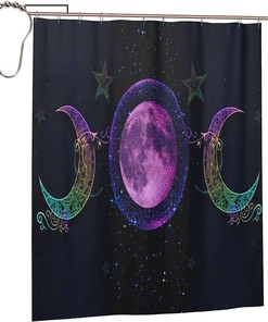 Goddess and Pentagram Art Shower Curtain with Triple Moon Print