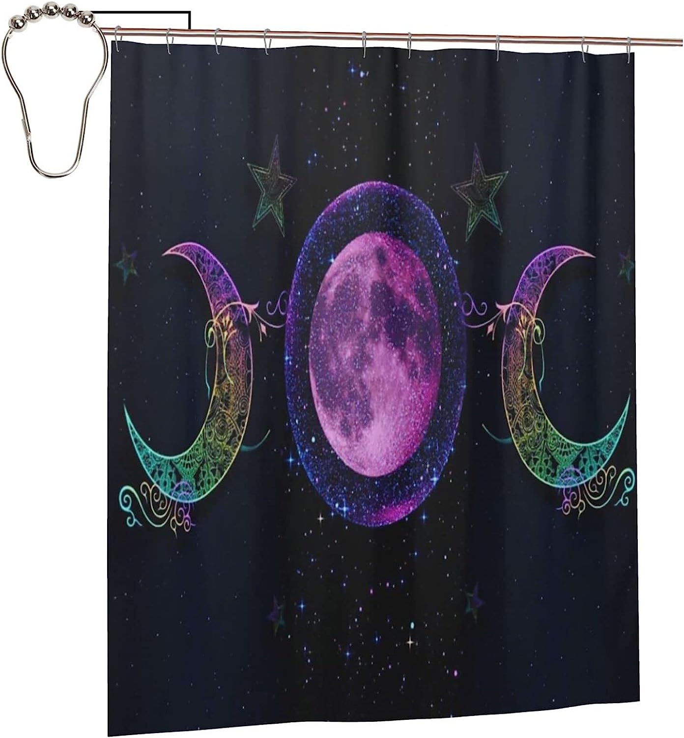 Goddess and Pentagram Art Shower Curtain with Triple Moon Print