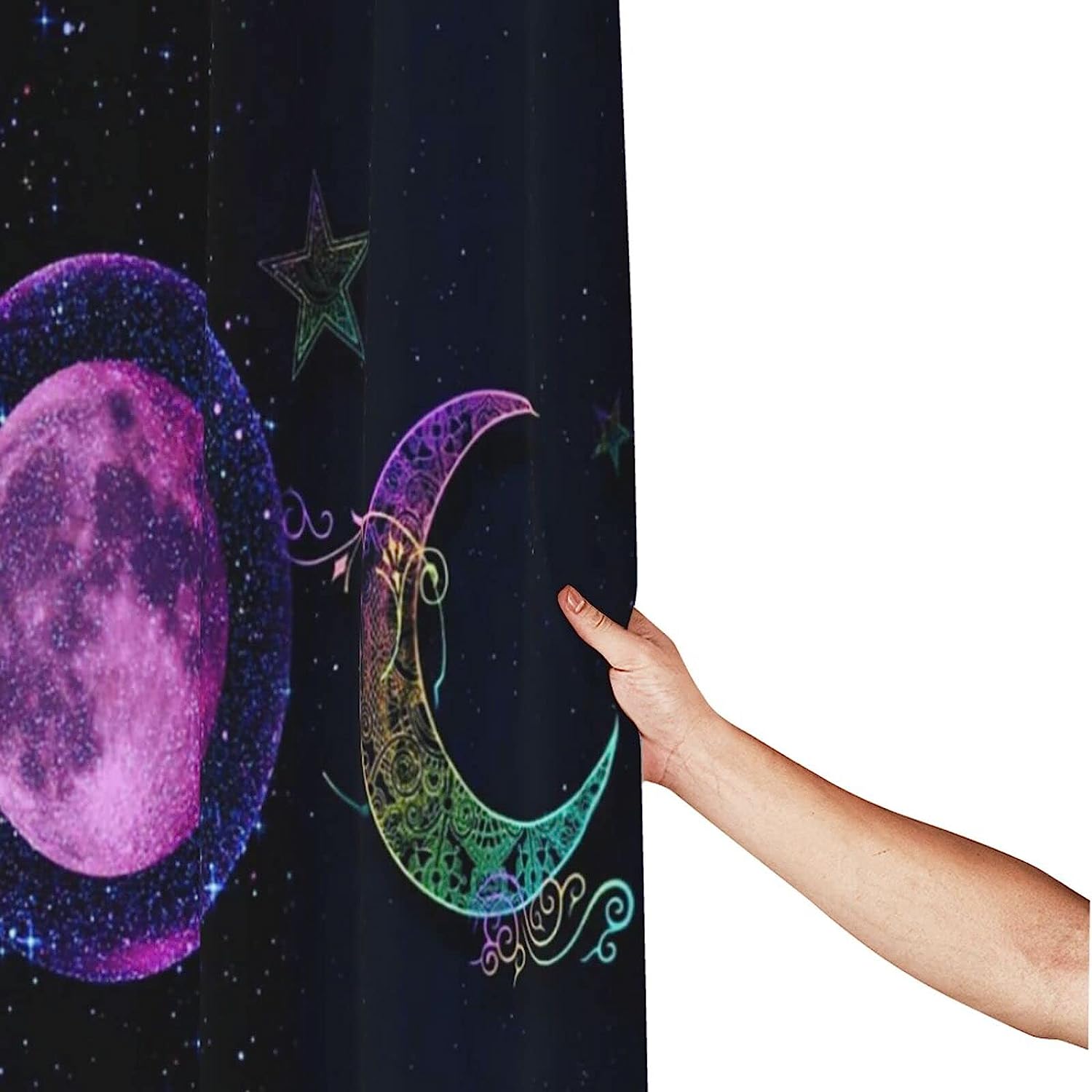 Goddess and Pentagram Art Shower Curtain with Triple Moon Print