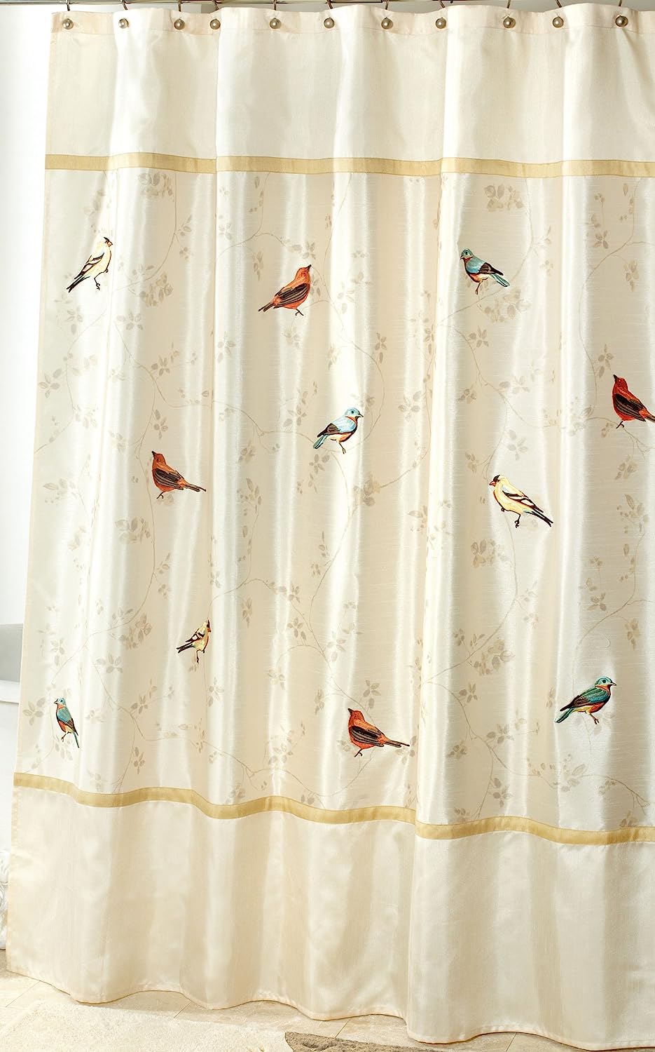 Gold And Ivory Birds Shower Curtain - Avantis Gilded Bathroom Decor