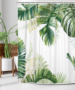 Gold Banana Leaves Botanical Shower Curtain With Tropical Palms Monstera Leaf Bathroom Home Decor