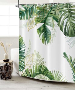 Gold Banana Leaves Botanical Shower Curtain With Tropical Palms Monstera Leaf Bathroom Home Decor