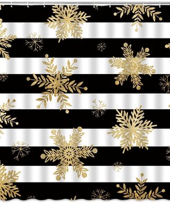 Gold Black White Snowflake Shower Curtain