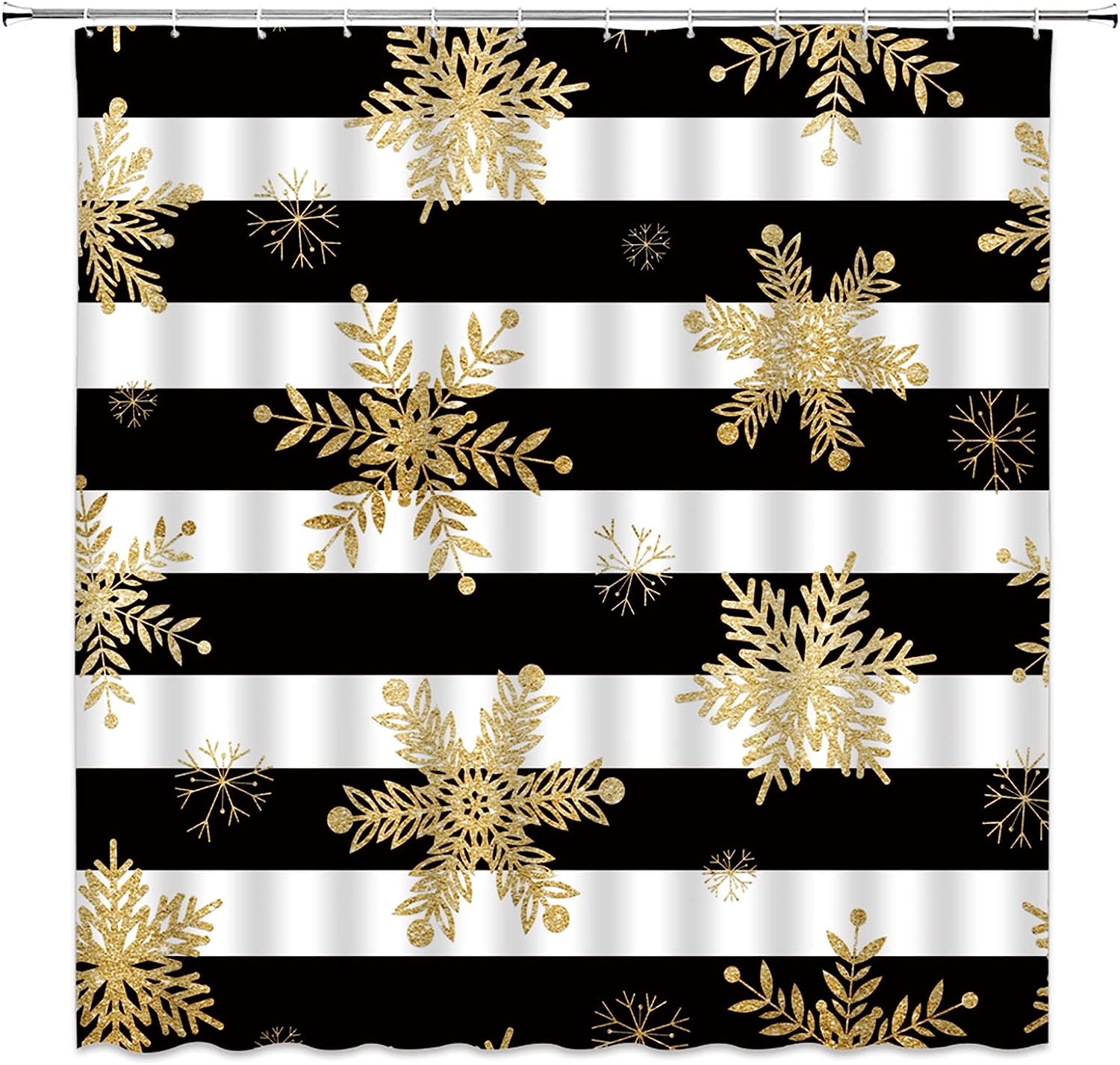 Gold Black White Snowflake Shower Curtain