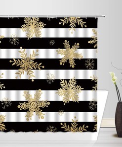 Gold Black White Snowflake Shower Curtain