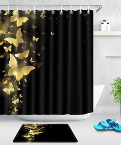 Gold Butterfly Black Background Unique Shower Curtain for a Bold Look