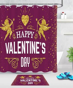 Gold Cupid Angels Stars Heart Shower Curtain for Bathroom Decor