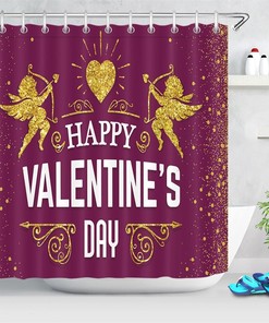 Gold Cupid Angels Stars Heart Shower Curtain for Bathroom Decor