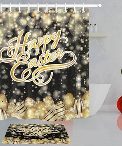 Gold Egg Light Spots Black Fabric Shower Curtain For Easter Bathroom Decor