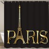 Gold Eiffel Tower Inscription Paris Drawn France Black Vintage Lettering - Vintage Bathroom Shower Curtain Sets