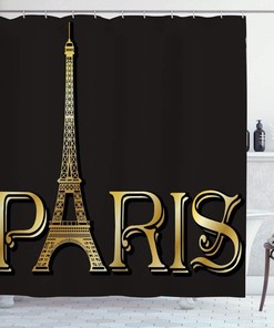 Gold Eiffel Tower Inscription Paris Drawn France Black Vintage Lettering - Vintage Bathroom Shower Curtain Sets