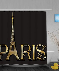 Gold Eiffel Tower Inscription Paris Drawn France Black Vintage Lettering - Vintage Bathroom Shower Curtain Sets