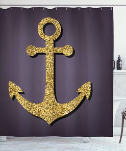 Gold Glitter Anchor Pattern Graphic Print Home Decor Shower Curtain