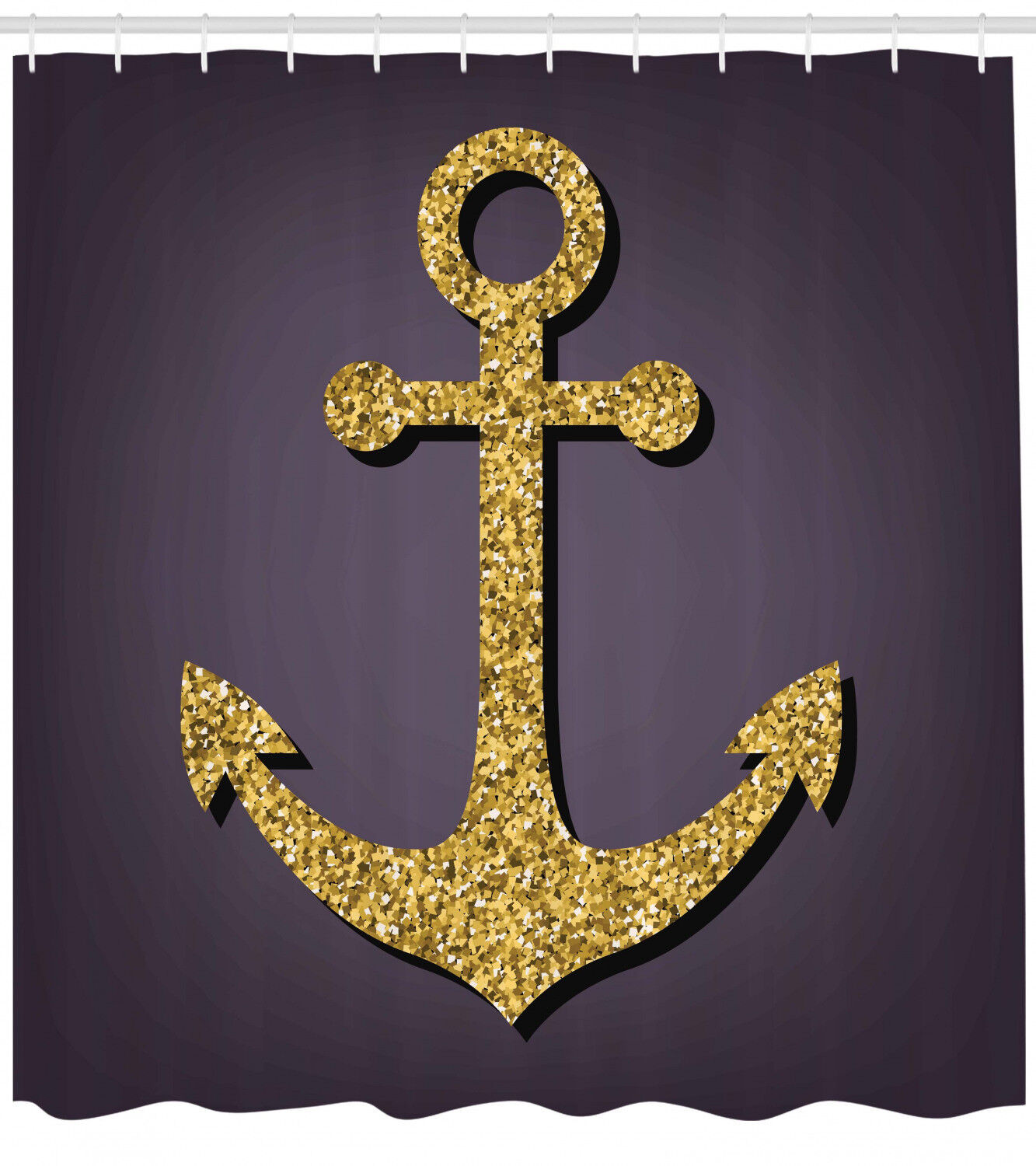 Gold Glitter Anchor Pattern Graphic Print Home Decor Shower Curtain - Image 2