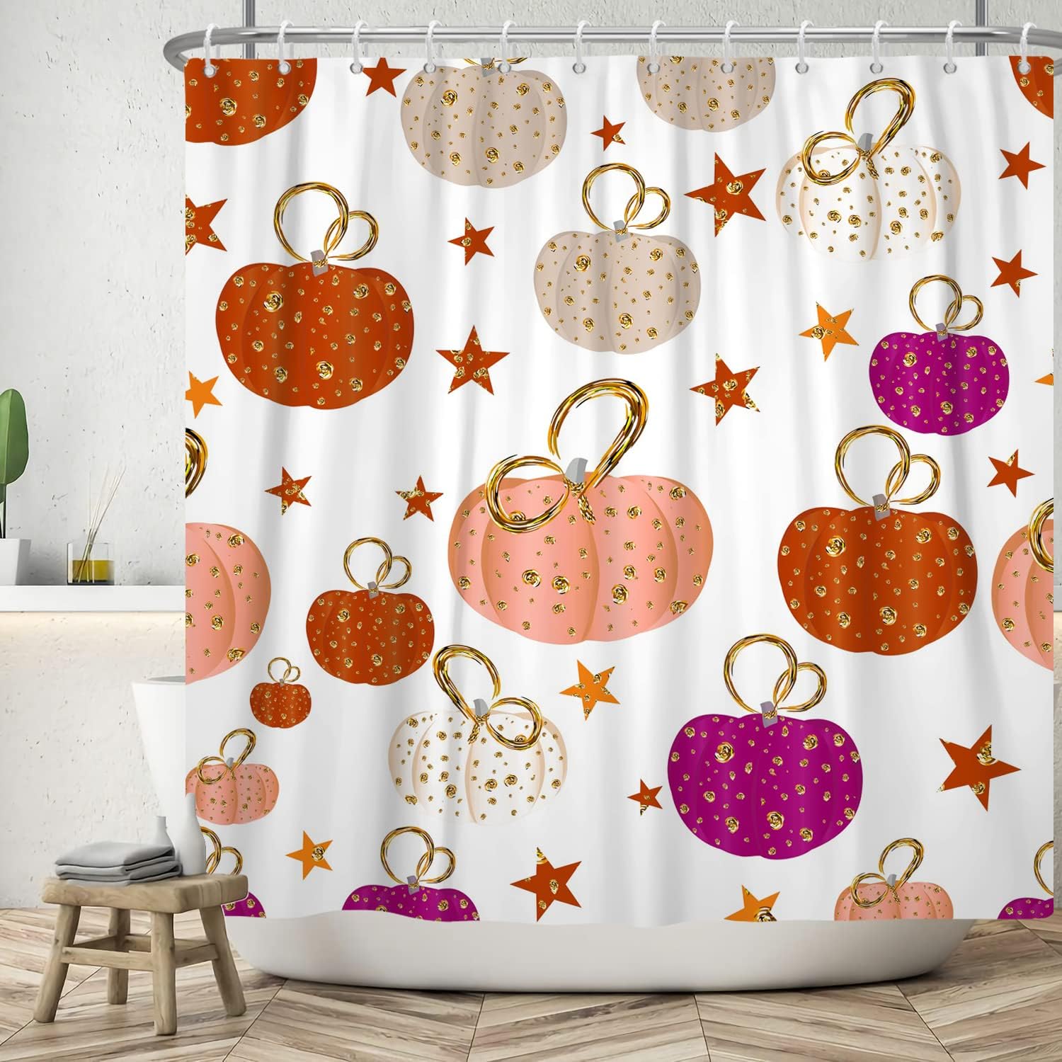 Gold Harvest Shower Curtain - Autumn Pumpkin Shower Curtain