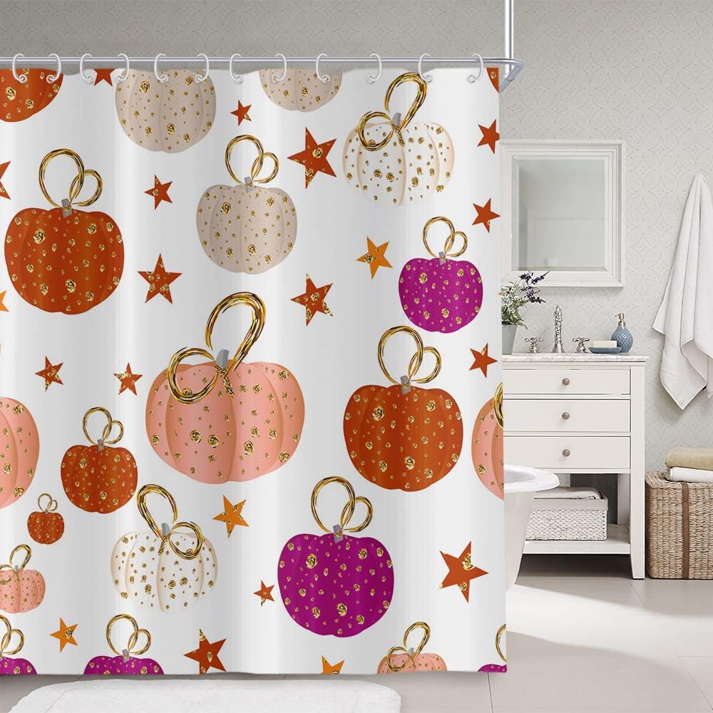 Gold Harvest Shower Curtain - Autumn Pumpkin Shower Curtain - Image 3