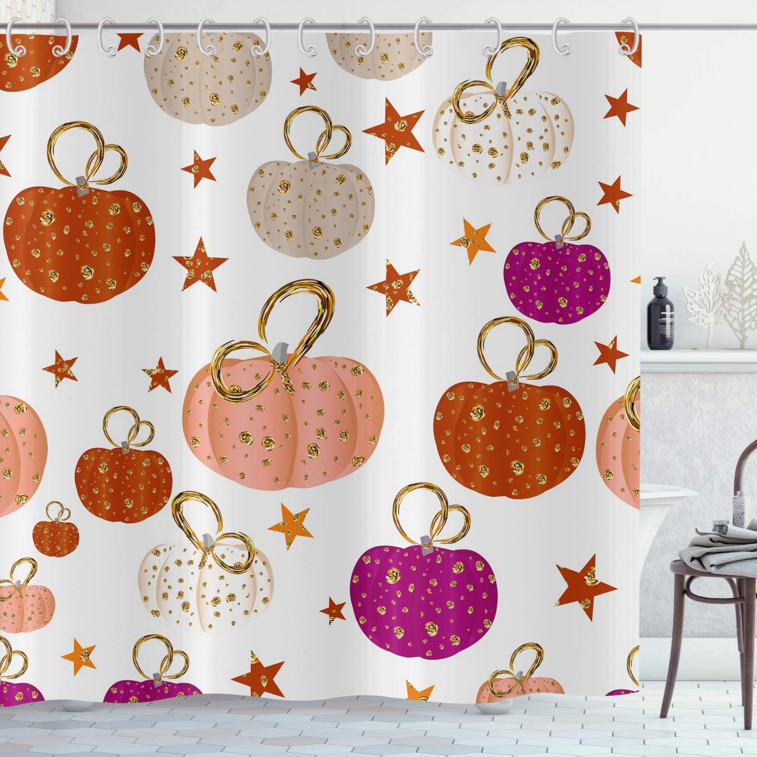 Gold Harvest Shower Curtain - Autumn Pumpkin Shower Curtain - Image 4