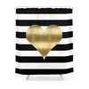 Gold Heart And Black Stripe Pattern Shower Curtain, Perfect For Modern Bathroom Decor
