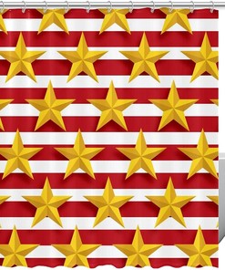 Gold Heart Pattern Stripes Shower Curtain, Chic Bathroom Decor
